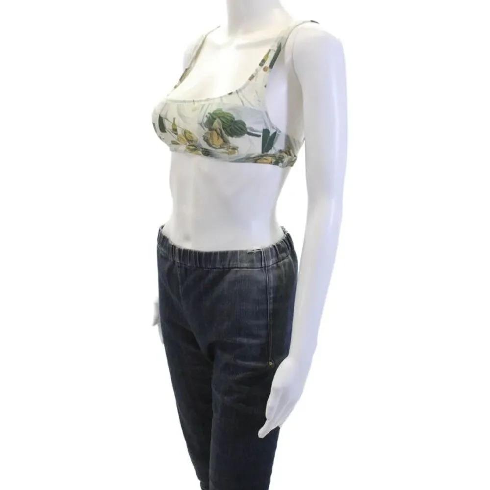 Madewell Womens Square Neck Floral Printed Bikini Top  Antique Cream Size XXS